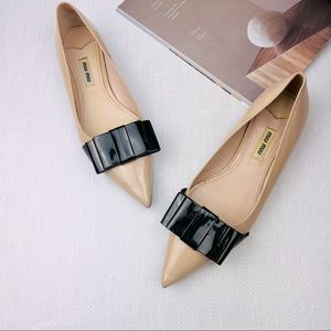 MIU MIU Patent Leather Pointed Toe Flats
